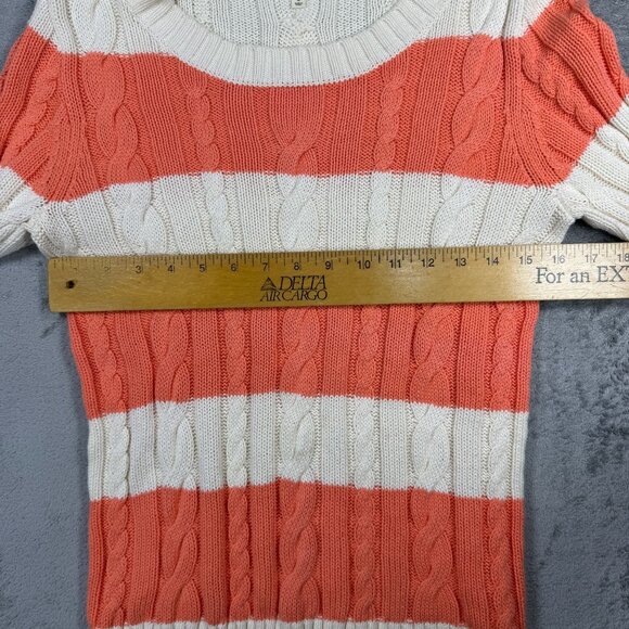 J Crew Coral/White Striped Cable Knit Sweater Preppy Coquette Coastal Y2K Size S - Picture 8 of 9